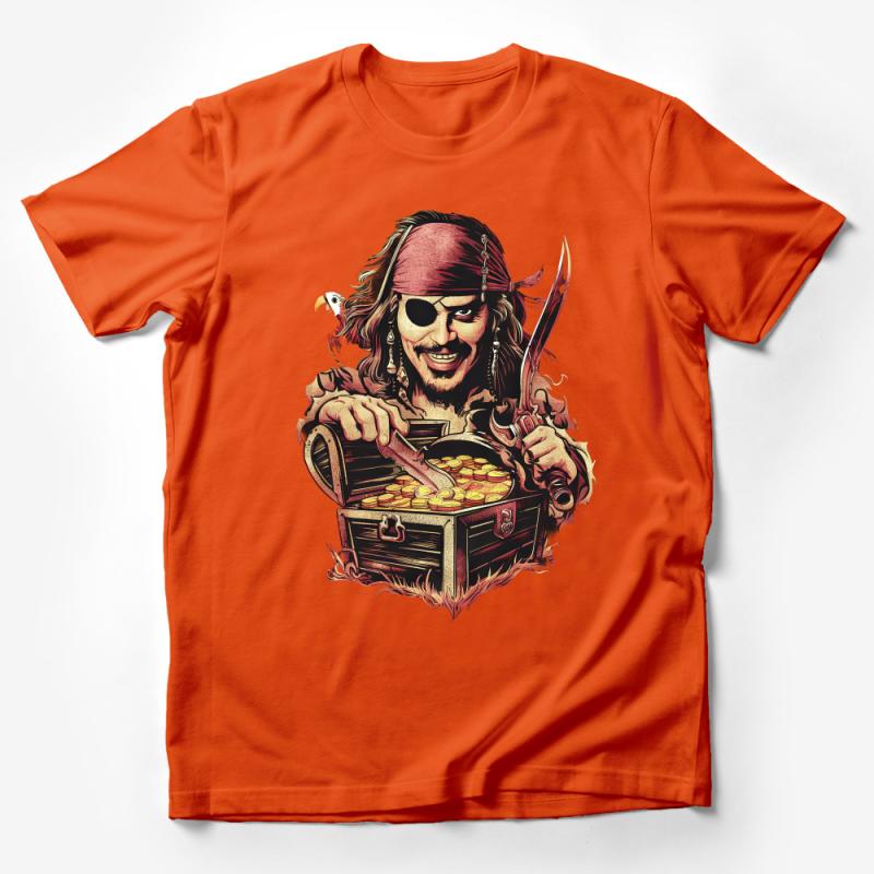 Pirate Treasure Chest Graphic T-Shirt, Unisex Pirate Captain Tee, Adventure Sea Pirate Coin Shirt, Cool Pirate Party Costume Top Male T-Shirt