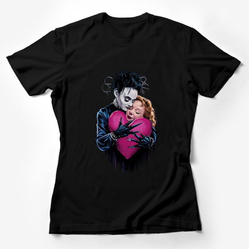 Gothic Romance T-Shirt, Dark Love Graphic Tee, Alternative Style, Unique Illustrated Couple, Emo Heart Design, Unisex Shirt Female T-Shirt