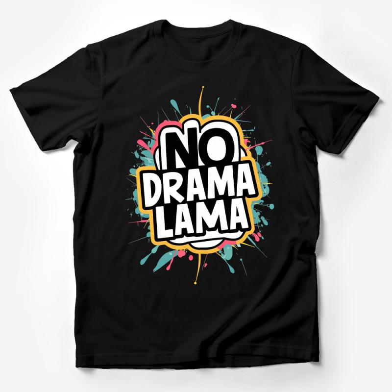 No Drama Llama T-Shirt With Splatter Design, Colorful Fun Graphic Tee Male T-Shirt