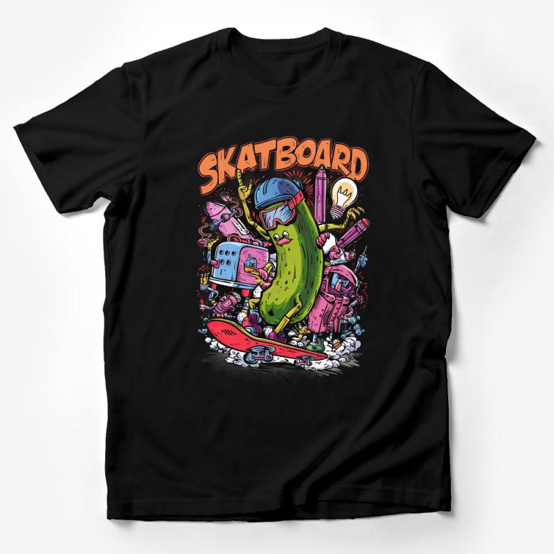 Cartoon Skater Cactus T-Shirt, Funny Skateboarding Plant Tee, Cool Urban Skating Shirt, Unisex Graphic Tee, Skater Gift Idea Male T-Shirt