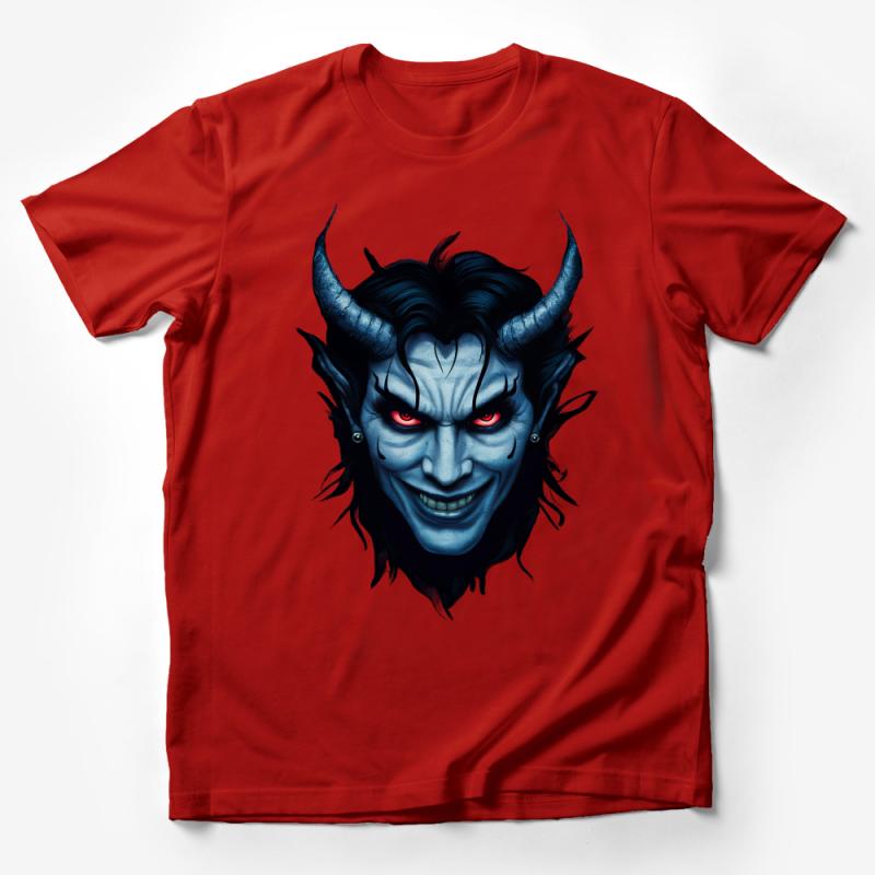 Men's Graphic Tee, Blue Demon Design, Red Eyes, Horned Creature, Unique Fantasy Artwork, Casual Streetwear, Cool Dark Fashion Top Male T-Shirt