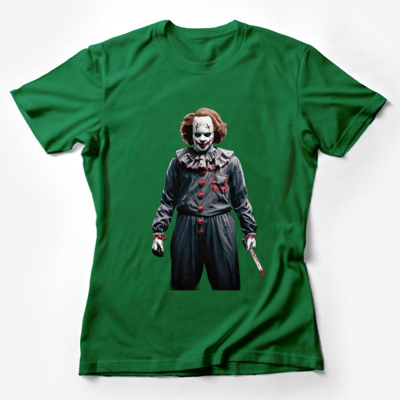 Scary Clown Costume T-Shirt, Halloween Horror Movie Fan Tee, Unique Creepy Party Outfit, Unisex Adult Clothing Female T-Shirt