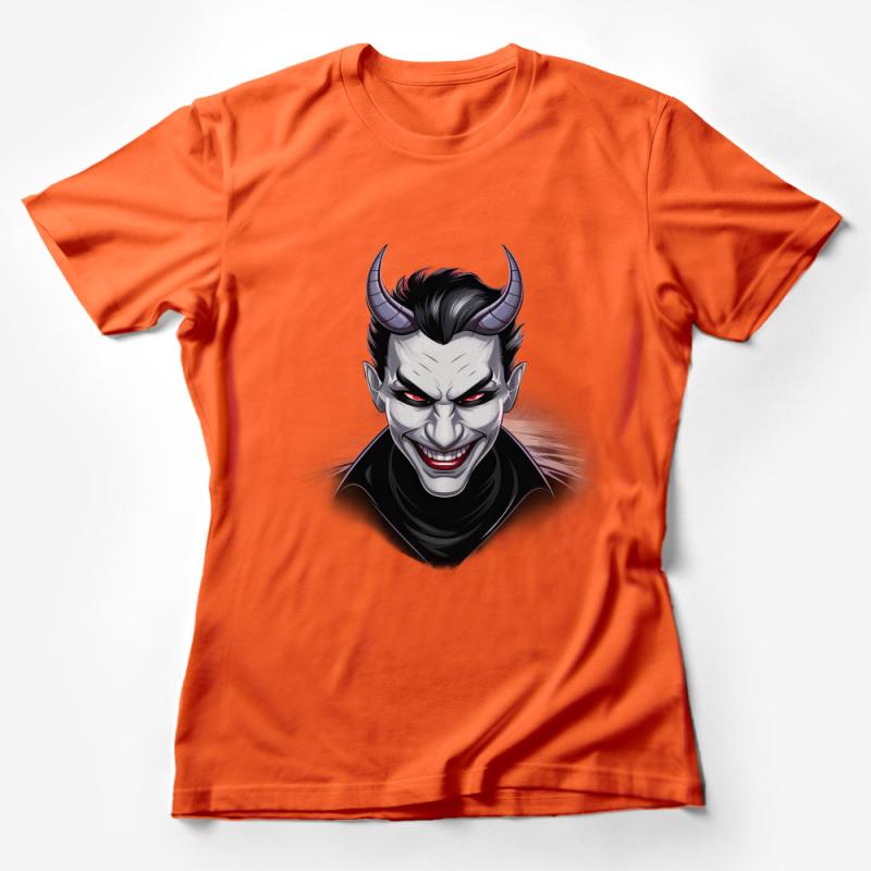 Menacing Demon Face Graphic Tee, Unique Villain Design, Eye-Catching Evil Character Shirt Female T-Shirt