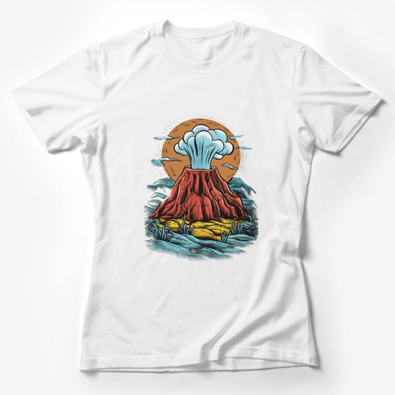 Vintage Volcano Illustration T-Shirt, Retro Eruption Graphic Tee, Nature Adventure Shirt, Unisex Apparel Female T-Shirt