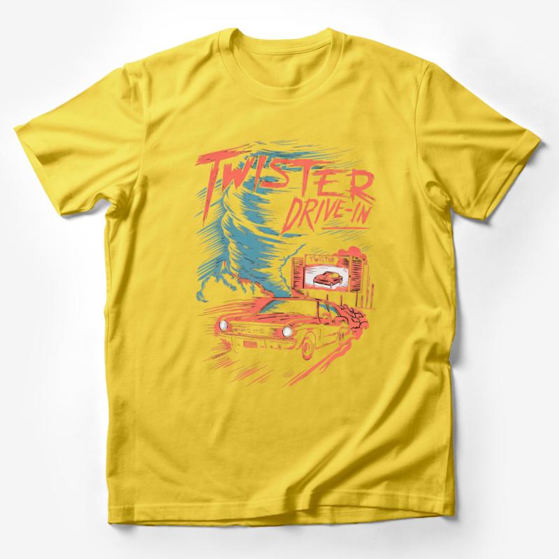 Vintage Twister Drive-In T-Shirt, Classic Car Retro Graphic Tee, Unique Storm Design Shirt, Soft Cotton Unisex Clothing Male T-Shirt