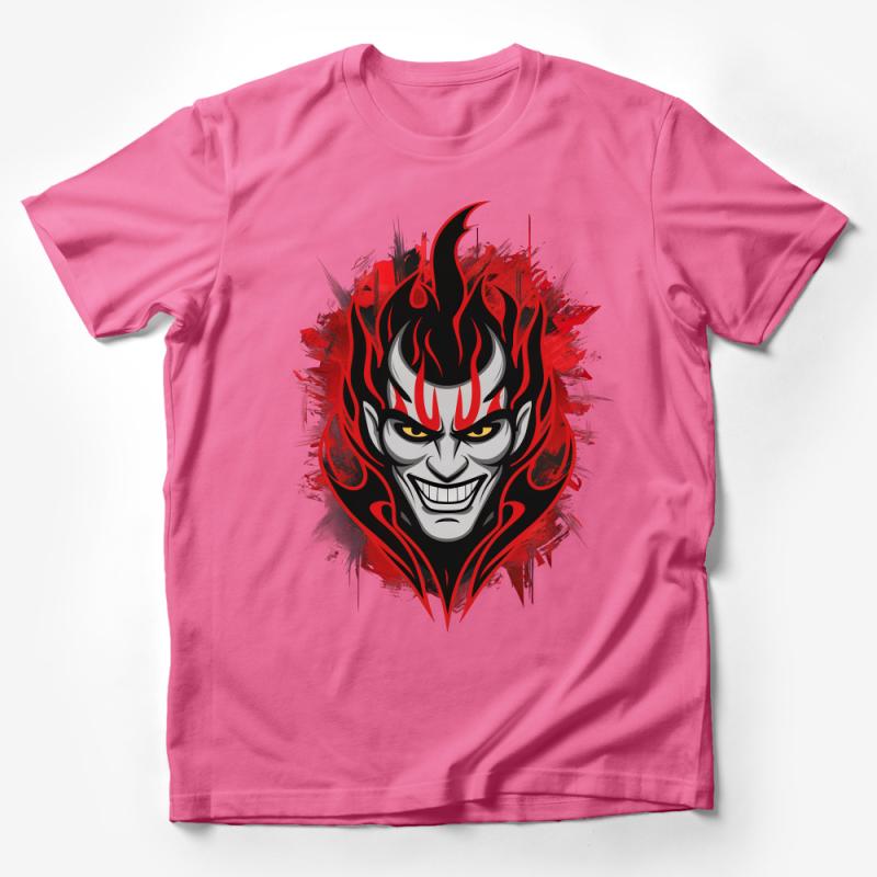 Men's Graphic Tee, Red and Black Demon Face, Edgy Streetwear T-Shirt, Unique Urban Style Top, Bold Fiery Design Shirt, Casual Wear Male T-Shirt