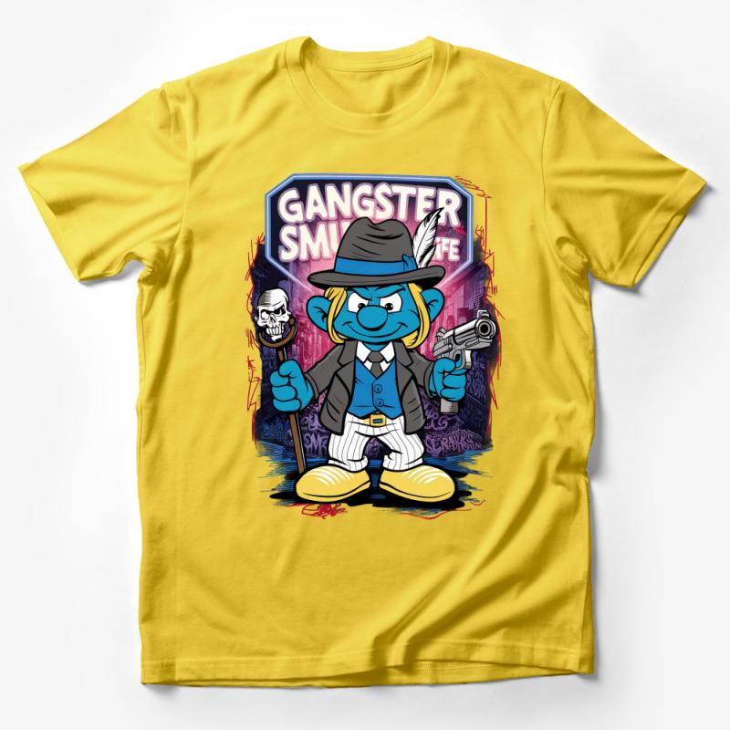 Cartoon Gangster Smurf T-Shirt, Funny Smurf Parody, Cool Retro Tee, Hip Hop Style Shirt, Unique Graphic Tee, Urban Fashion Top Male T-Shirt