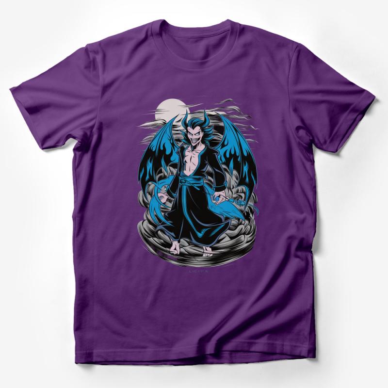 Mystical Blue Winged Demon Graphic Tee, Men's Unique Fantasy Art Shirt Male T-Shirt