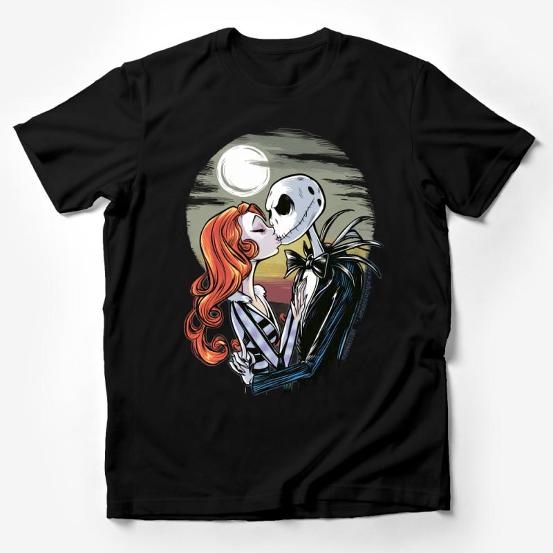 Jack and Sally Moonlight Kiss T-Shirt, Gothic Love Tee, Unisex Halloween Shirt, Nightmare Couple Top Male T-Shirt