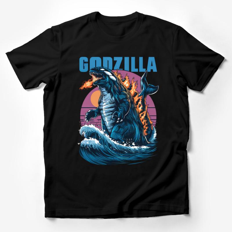 Vintage Godzilla Graphic T-Shirt, Retro Kaiju Sunset Tee, Cool Monster Movie Fan Gift, Unisex Cotton Shirt Male T-Shirt