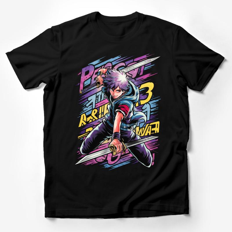 Anime Style Ninja Warrior T-Shirt, Vibrant Manga Character Shirt, Cool Samurai Graphic Tee, Unique Urban Streetwear, Unisex Clothing Male T-Shirt