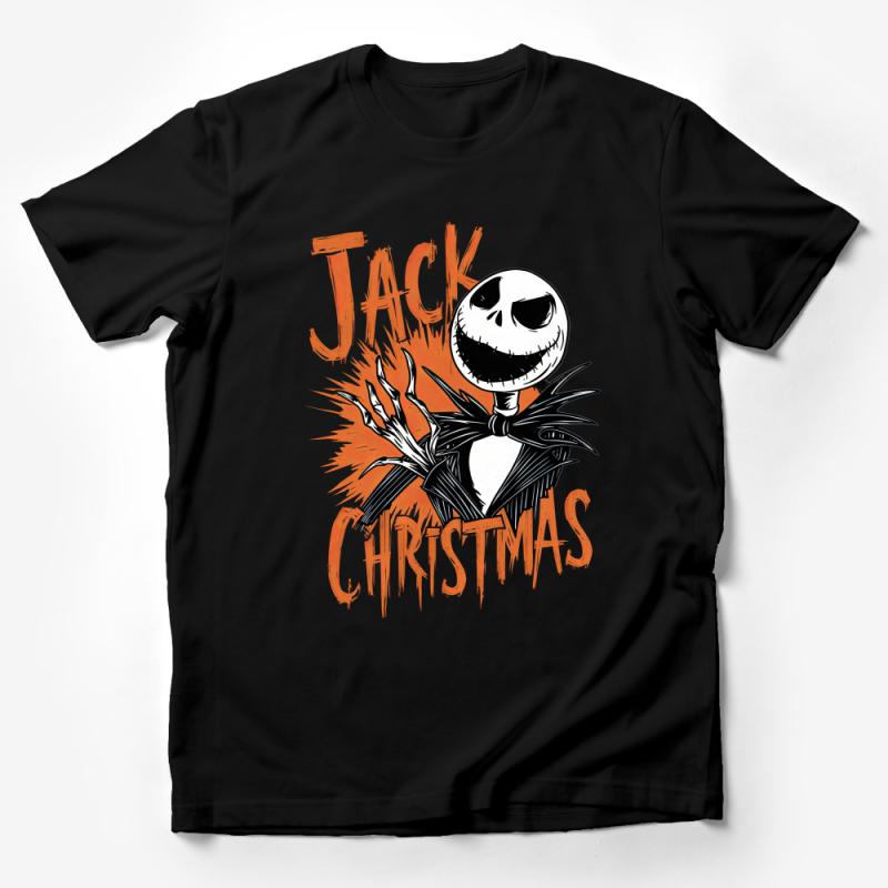 Jack Skellington Christmas T-shirt, Festive Holiday Graphic Tee, Unisex Holiday Apparel, Nightmare Before Xmas Male T-Shirt