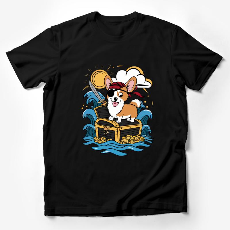 Pirate Corgi T-Shirt, Cute Dog Treasure Hunt Adventure Tee, Unisex Cotton Shirt, Pet Lover Gift, Nautical Graphic Tee Male T-Shirt