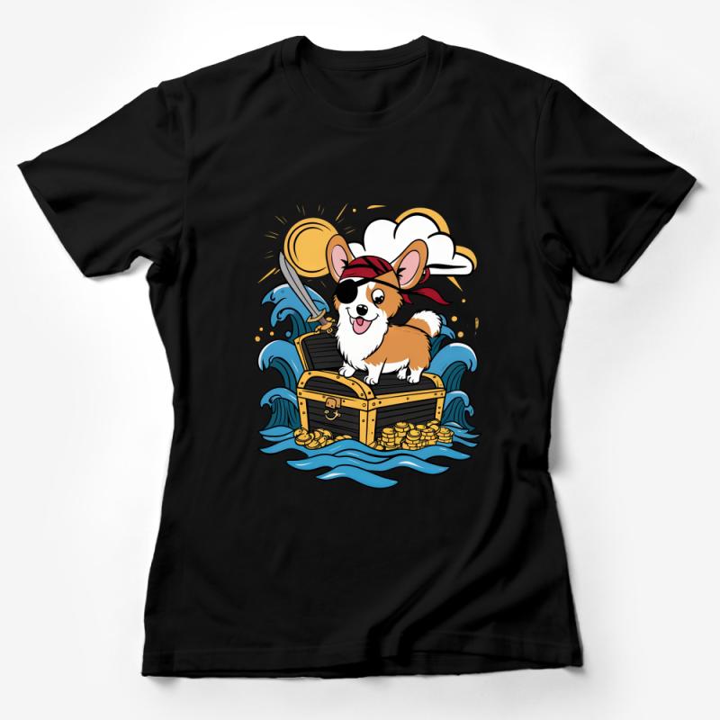 Pirate Corgi T-Shirt, Cute Dog Treasure Hunt Adventure Tee, Unisex Cotton Shirt, Pet Lover Gift, Nautical Graphic Tee Female T-Shirt