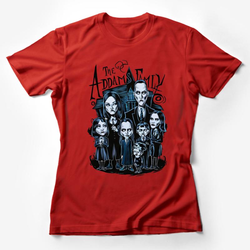 Addams Family Inspired T-Shirt, Gothic Cartoon Graphic Tee, Unisex Horror Character Shirt, Spooky Casual Wear, Unique Illustration Top Female T-Shirt