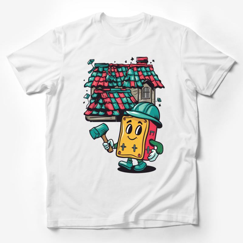 Cartoon House Painter T-Shirt, Quirky Character Apparel, Artistic Tees for DIY Enthusiasts, Unique Gift Male T-Shirt