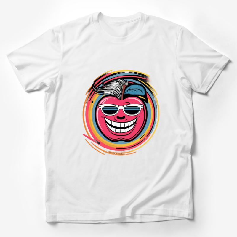 Cool Apple Emoji T-Shirt, Unisex Graphic Tee, Fun Fruit Character Shirt, Casual Stylish Top, Summer Festival Clothing, Unique Gift Idea Male T-Shirt