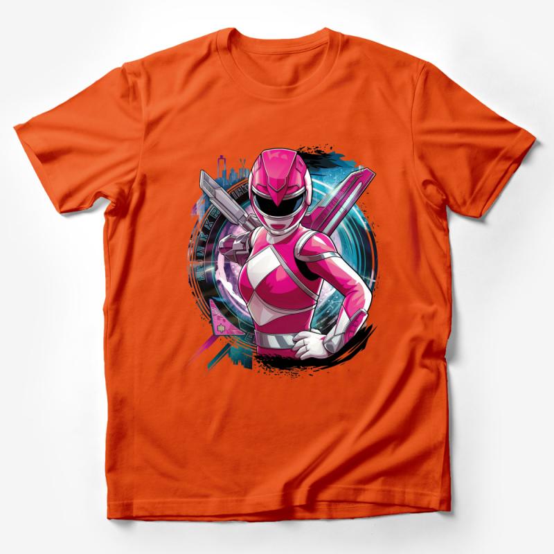 Graphic Pink Ranger T-Shirt, Retro Superhero Tee, Urban Pop Art Style Shirt, Bold Comic Fan Apparel, Unisex Top Male T-Shirt