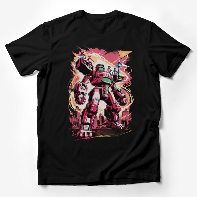 Retro Robot Battle T-Shirt, Vintage Mech Warrior Tee, Urban Sci-Fi Apparel, Unique Graphic Design Shirt, Unisex Clothing Male T-Shirt