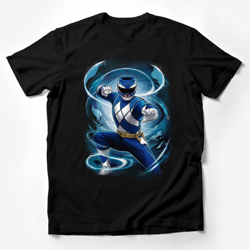 Blue Superhero Ranger T-Shirt, Retro Comic Style, Unisex Graphic Tee, Casual Streetwear, Cool Character Design, Gift for Fans Male T-Shirt