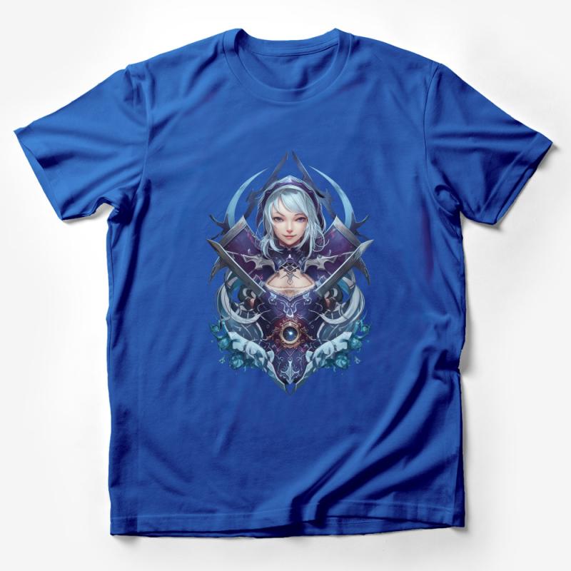 Fantasy Warrior Woman T-Shirt, Mystical Female Knight Graphic Tee, Epic Artwork Shirt, Unique Gift for Gamers, Noble Guardian Fashion Top Male T-Shirt