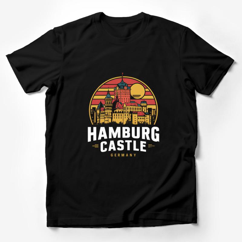 Hamburg Castle Germany T-Shirt, Vintage Sunset Cityscape, Unisex Tee, Travel Souvenir, Retro Graphic Tee, Gift Idea Male T-Shirt