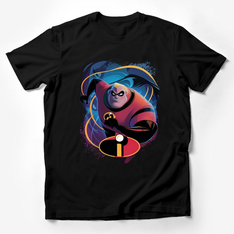 Superhero Cartoon Character T-Shirt, Bold and Colorful, Unisex Tee, Casual Graphic Tee, Gift for Comic Fans, All Sizes Male T-Shirt