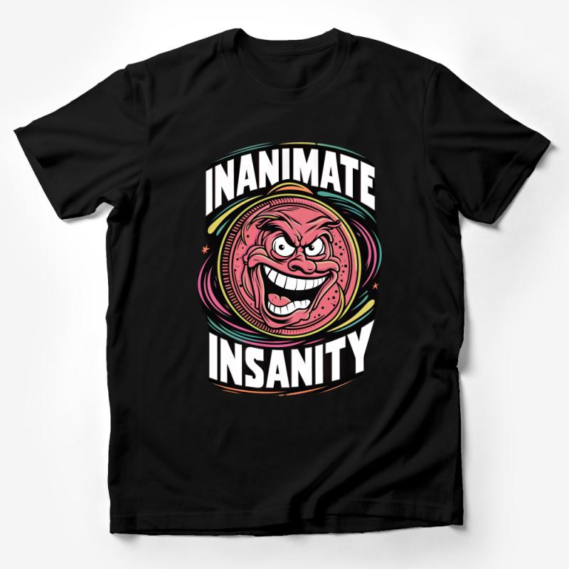 Whimsical Cartoon Face T-Shirt, Bold Colorful Inanimate Insanity Tee, Unique Graphic Shirt for Casual Wear, Unisex Male T-Shirt