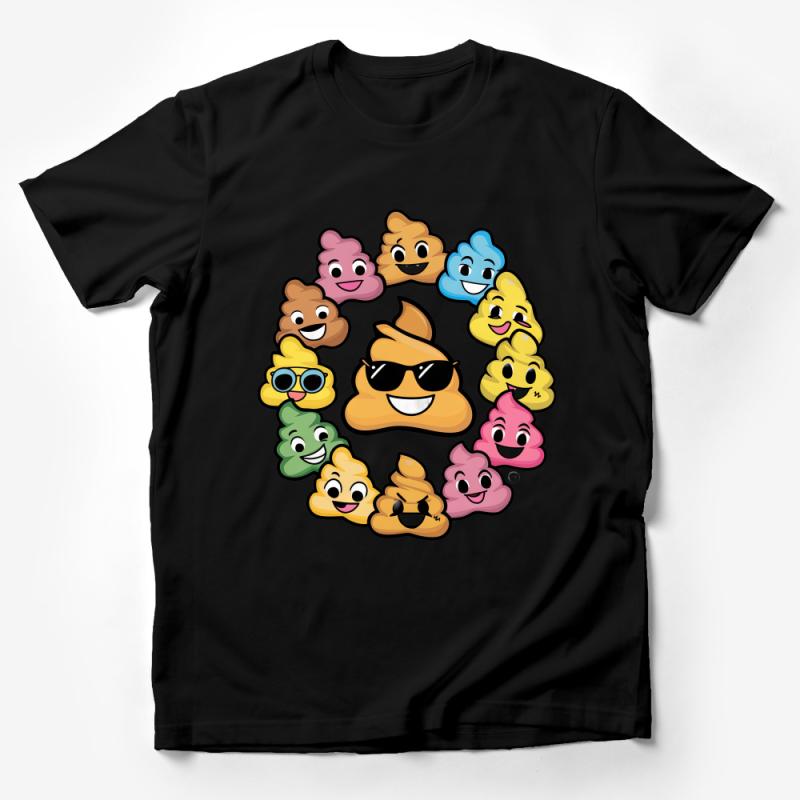 Fun Emoji Poop Pals Party T-Shirt, Colorful Cartoon Smiley Faces Tee, Unisex Gift for Friends and Family Male T-Shirt