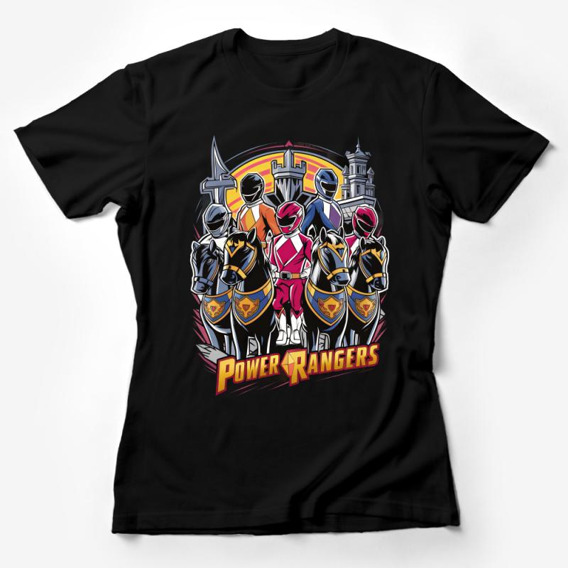 Retro Style Power Rangers Tee, Iconic Team Graphic Print T-Shirt, Unisex Female T-Shirt