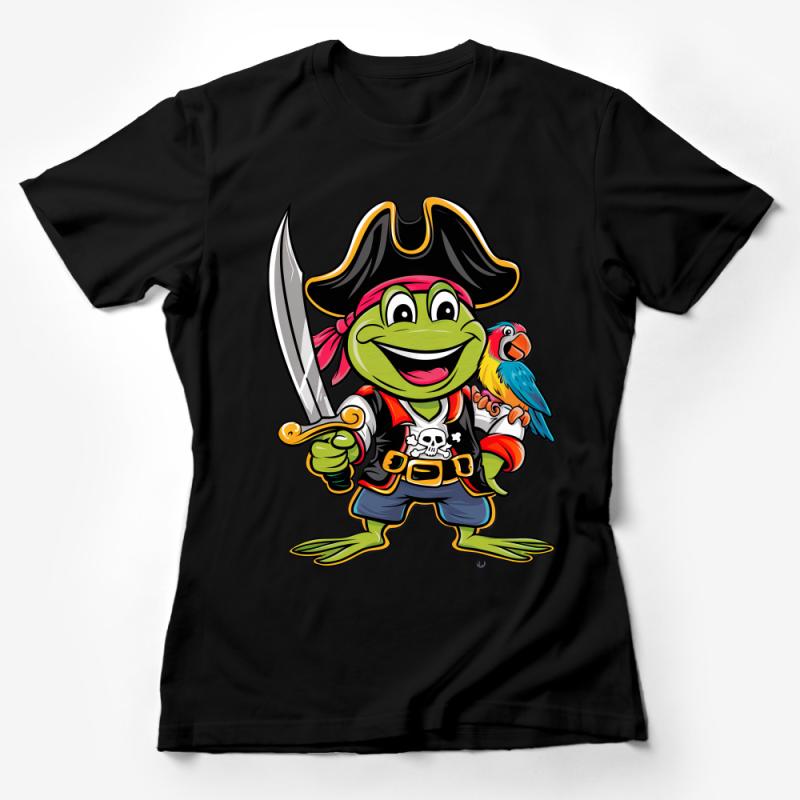 Pirate Turtle Cartoon T-Shirt, Kids Adventure Graphic Tee, Colorful Parrot Illustration, Unisex Children's Wear, Fun Animal Shirt Female T-Shirt