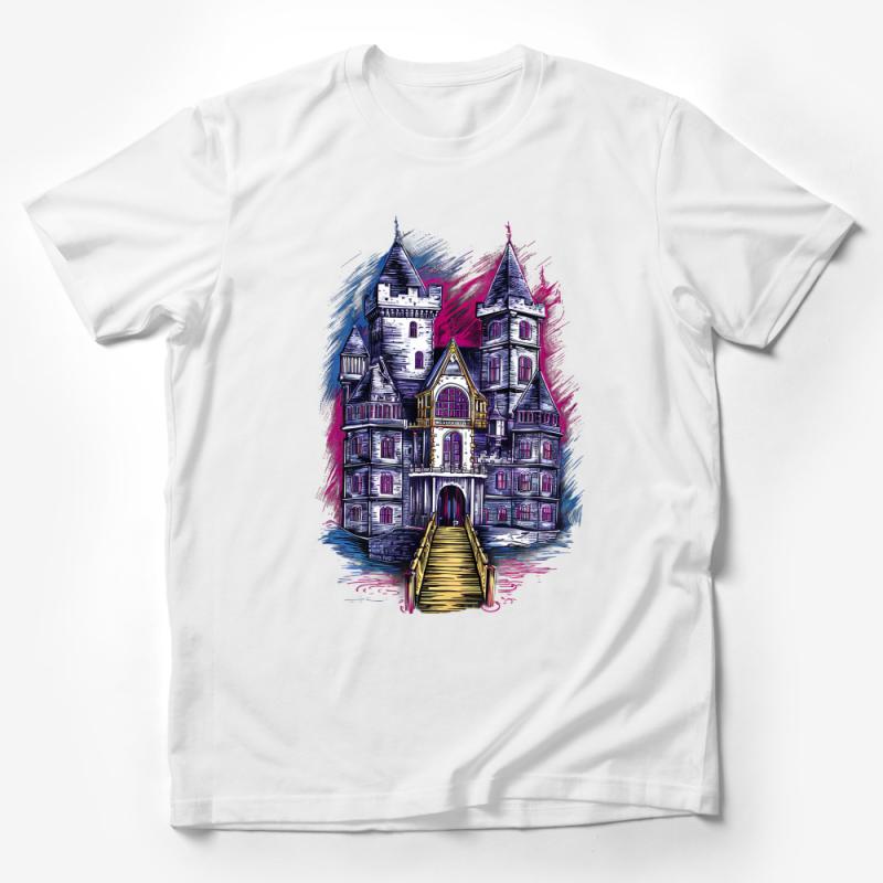 Enchanted Castle Graphic T-Shirt, Fantasy Art Tee, Magical Kingdom Illustration, Unisex Clothing Male T-Shirt