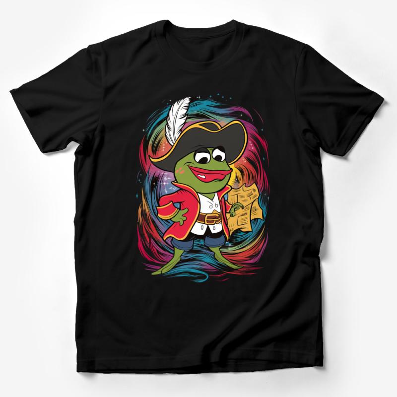 Colorful Cartoon Frog Pirate T-Shirt, Kids Fun Adventure Tee, Unique Animal Character Shirt, Vibrant Illustration Top Male T-Shirt