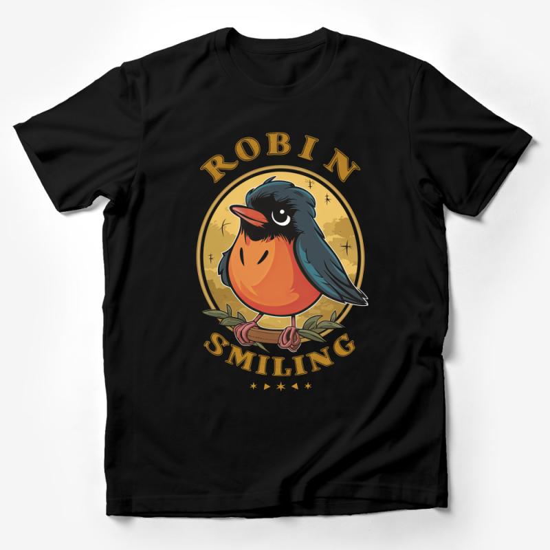 Vintage Robin Smiling T-Shirt, Retro Bird Lover Tee, Graphic Nature Shirt, Unisex Adult Clothing, Casual Wildlife Fashion Top Male T-Shirt