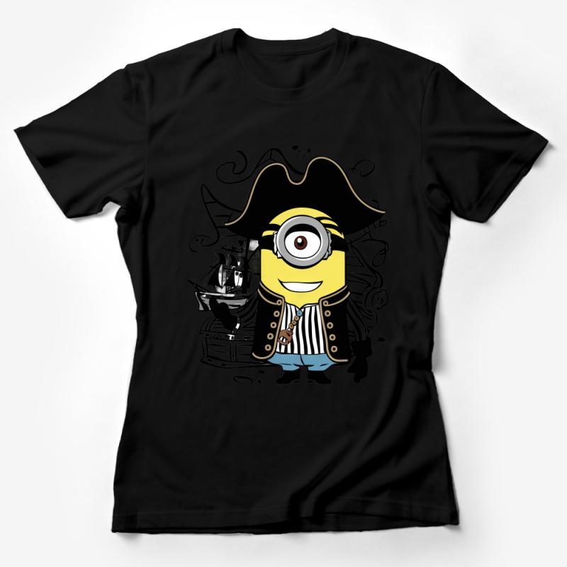 Funny Pirate Minion Graphic Tee, Unisex Cartoon Character Shirt, Yellow Minion Pirate Outfit T-Shirt Female T-Shirt