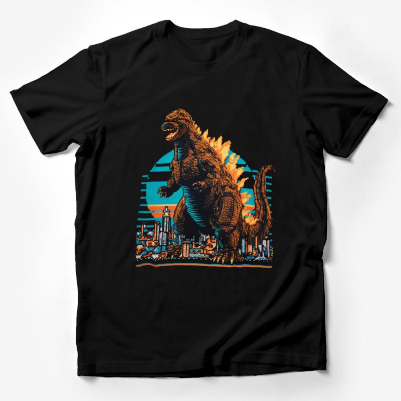 Retro Dinosaur T-Shirt, Vintage Pixel Art Godzilla Tee, Urban Monster Graphic Shirt, Unisex Cotton Top Male T-Shirt