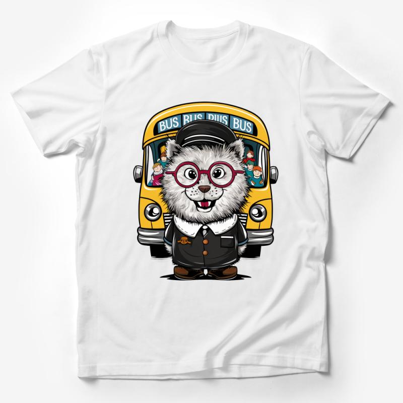 Kids Cute Cartoon Cat Bus Driver T-Shirt, Colorful Fun Kitty Graphic Tee, School Bus Animal Crew Neck Shirt for Children Male T-Shirt