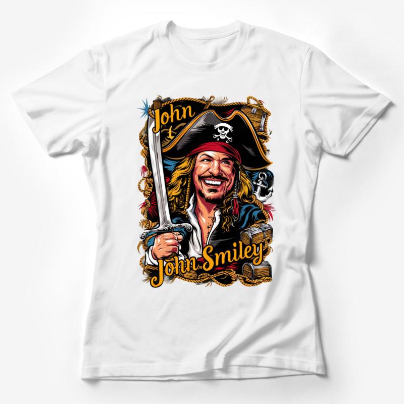 Pirate Themed Custom Name John Smiley T-Shirt, Unique Nautical Graphic Tee, Men's Personalized Pirate Shirt Female T-Shirt