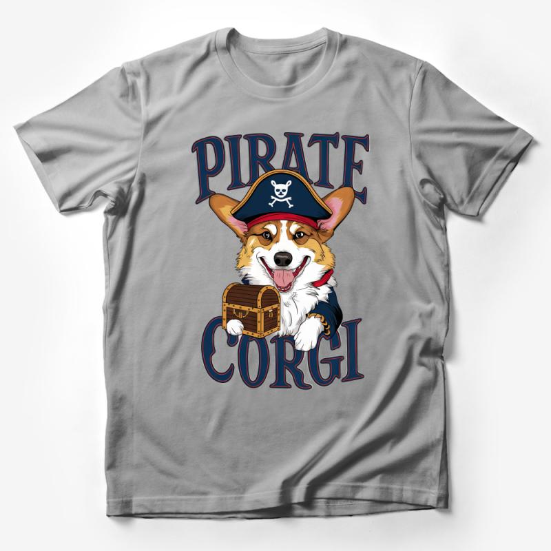 Corgi Pirate T-Shirt, Funny Dog in Pirate Hat, Cute Treasure Chest Pet Graphic Tee, Animal Lover Gift, Unisex Pirate Corgi Shirt Male T-Shirt