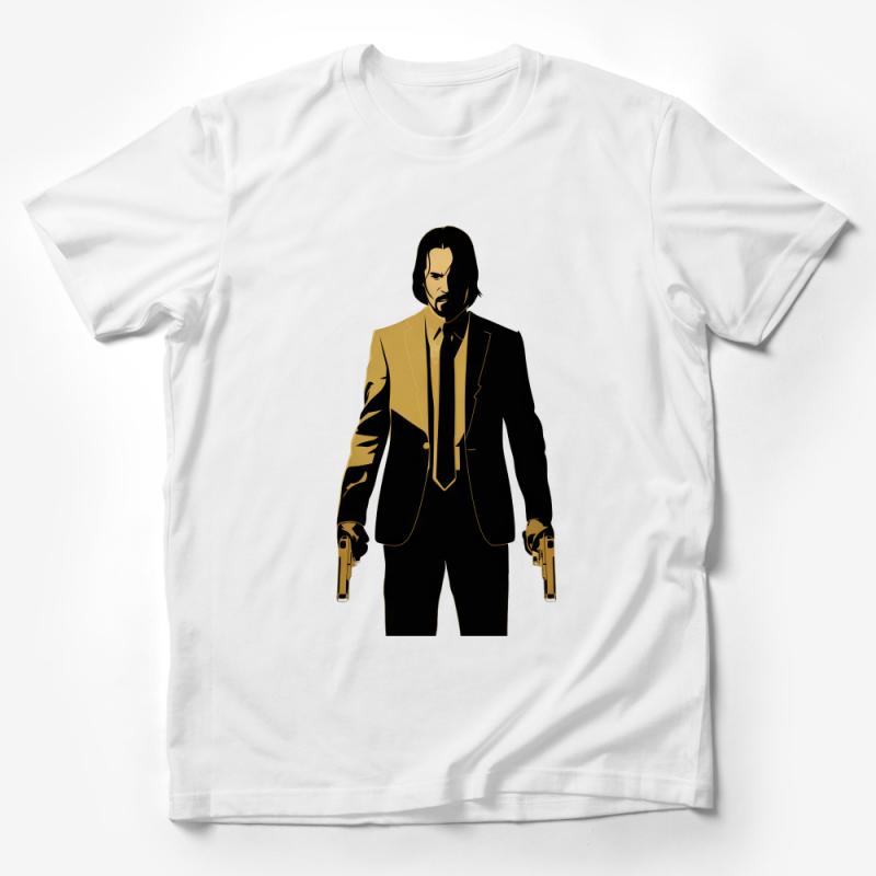 Stylish Action Hero Silhouette Graphic Tee, Unisex Movie Inspired Shirt, Casual Comfortable Streetwear, Bold Figure Design Top Male T-Shirt