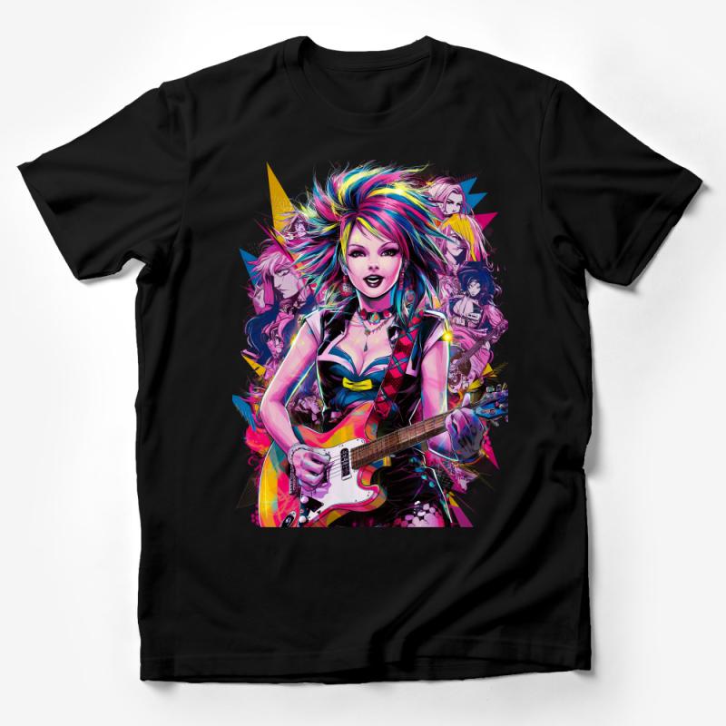 Women's Vibrant Pop Art Guitarist T-Shirt, Colorful Musician Tee, Stylish Urban Fashion Top, Unique Graphic Shirt, Gift for Musicians Male T-Shirt