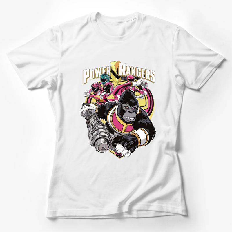 Power Rangers Gorilla Crossover Graphic Tee, Unisex Superhero T-Shirt, Vintage Style Ranger Fan Shirt, Geek Culture Apparel Female T-Shirt