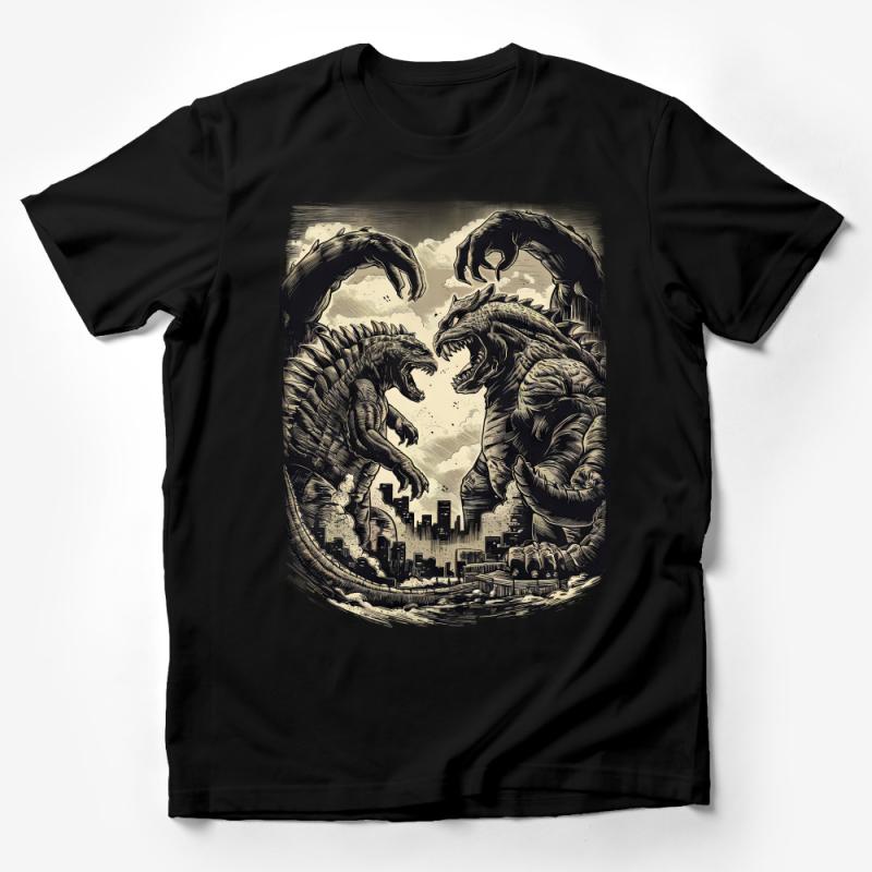 Epic Monster Battle Graphic Tee, Urban Kaiju Showdown, Unisex T-Shirt, Geek Culture Apparel, Mythical Creature Design, Gift for Sci-Fi Fans Male T-Shirt