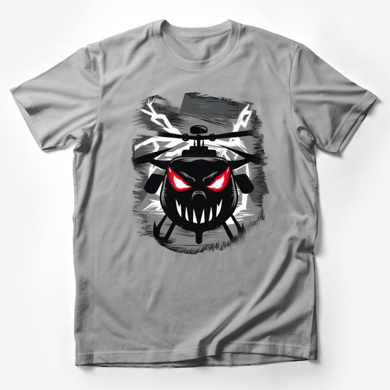 Men's Black T-Shirt with Red-Eyed Skull Helicopter Graphic, Urban Streetwear, Cool Tee Male T-Shirt