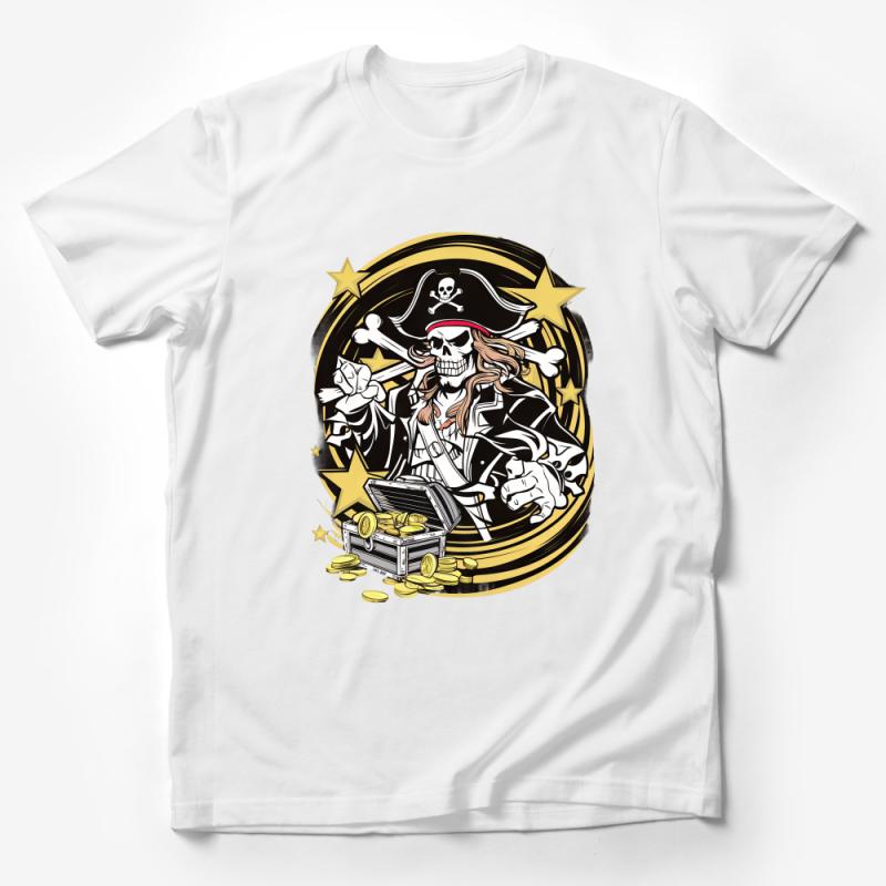 Pirate Skull and Treasure Chest Graphic T-Shirt, Unisex Cotton Tee, Nautical Adventure Casual Wear, Unique Gift for Pirate Fans Male T-Shirt