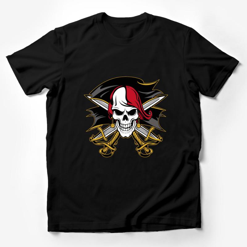 Pirate Skull with Crossed Swords Graphic T-Shirt, Unisex Pirate Flag Tee, Bold Jolly Roger Shirt Design Male T-Shirt