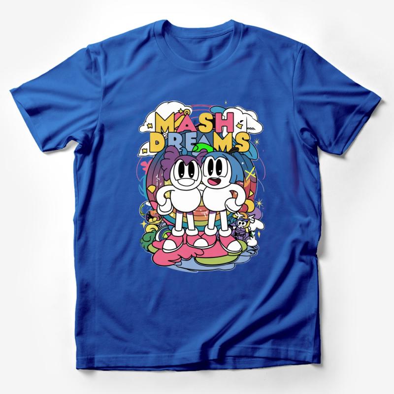 Colorful Cartoon Dreams Graphic Tee, Cute Mascot T-Shirt, Unisex Kids and Adults, Casual Wear Male T-Shirt