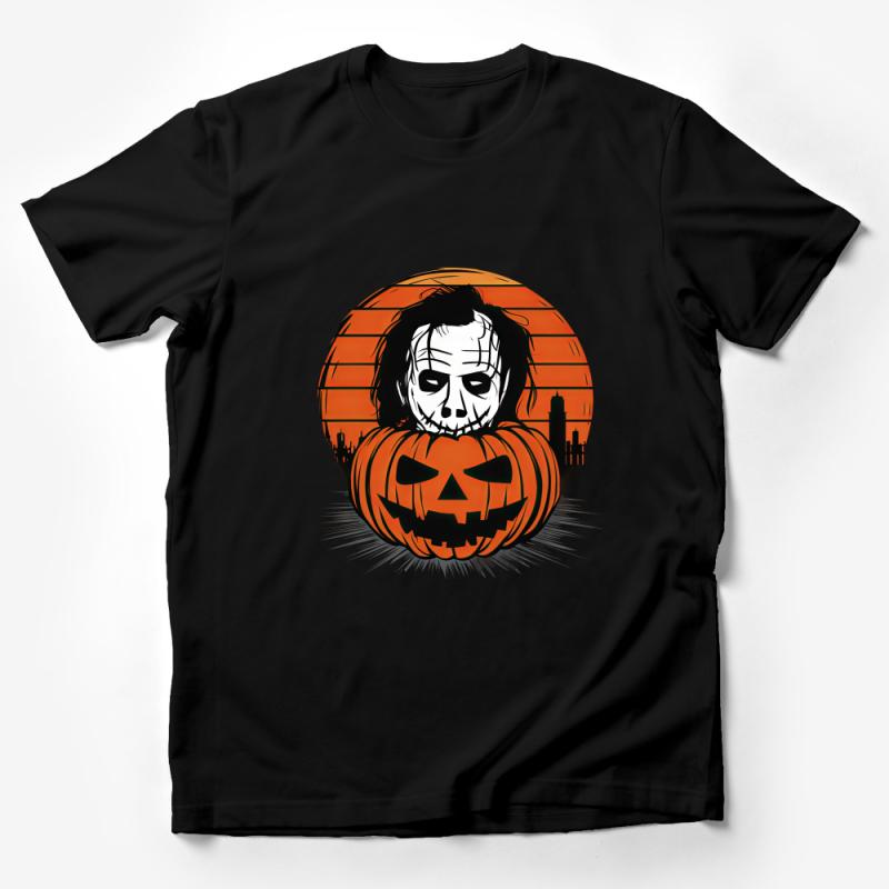 Halloween Pumpkin Face T-Shirt, Spooky Autumn Tee, October Night Wear, Creepy Mask Graphic Unisex Shirt Male T-Shirt