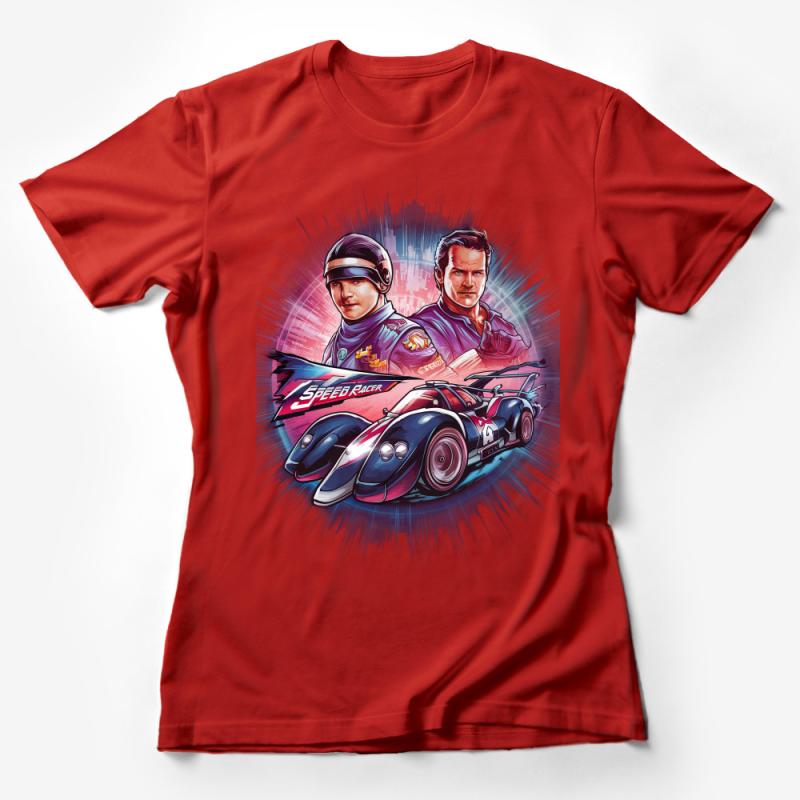 Vintage Racing T-Shirt, Retro Speed Car and Driver Illustration, Colorful Racer Graphic Tee, Unisex Female T-Shirt