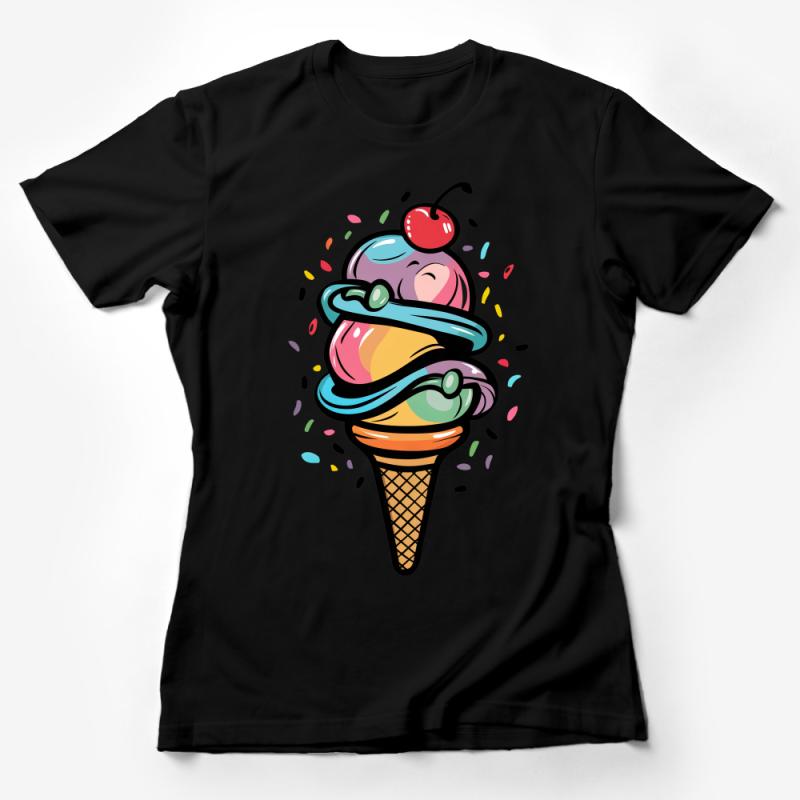 Unisex Ice Cream Cone T-Shirt, Colorful Swirl Dessert Tee, Cherry Topped Summer Shirt, Casual Cotton Graphic Top, Gift for Foodies Female T-Shirt